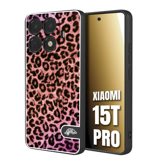 CUSTOMIZZA - Custodia cover nera morbida in tpu compatibile per Xiaomi 15T PRO leopardato maculato donna rosa leopard
