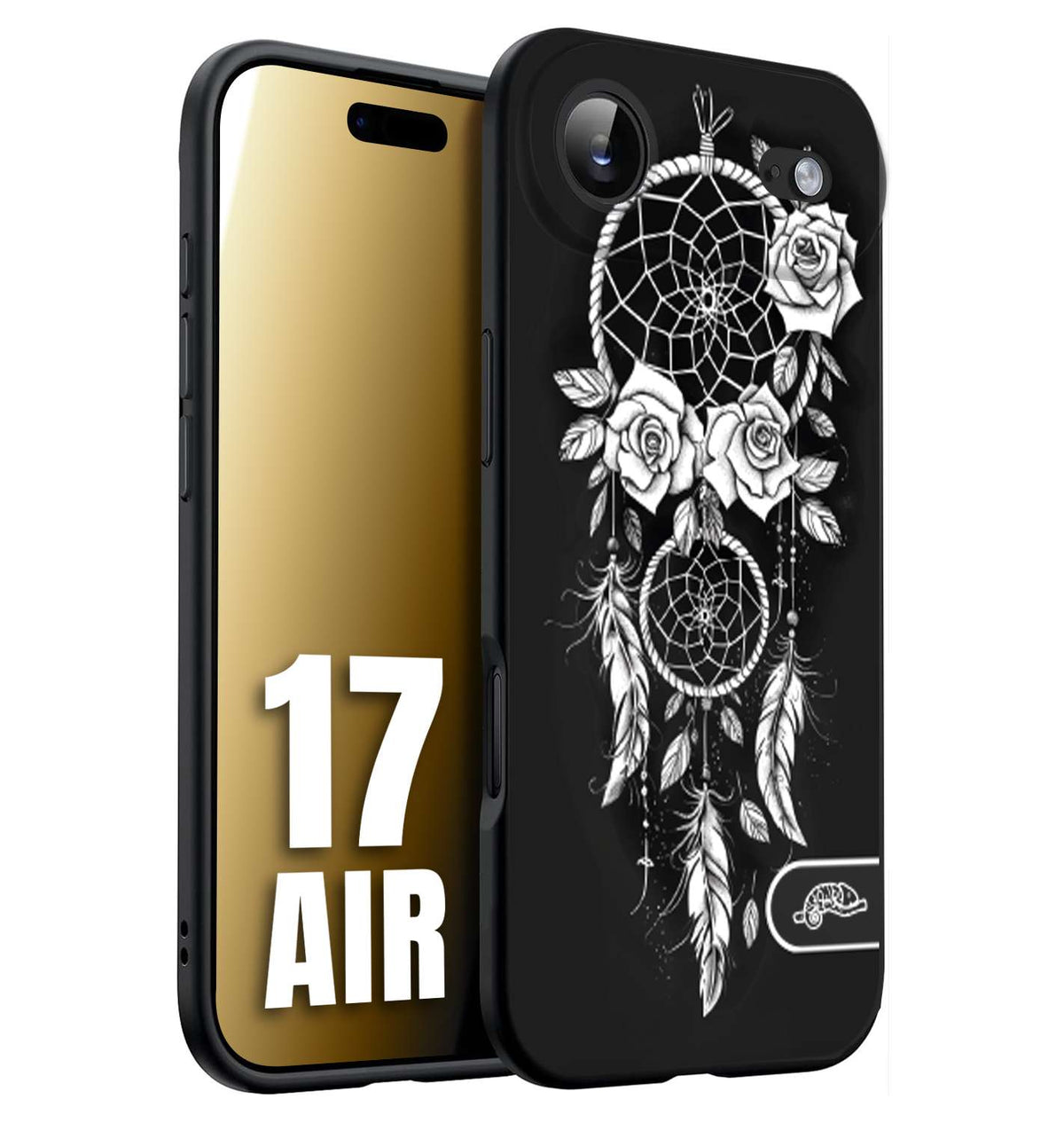 CUSTOMIZZA - Custodia cover nera morbida in tpu compatibile per iPhone 17 AIR acchiappasogni dreamcatcher black and white bianco a rilievo disegnato tattoo tatuaggio