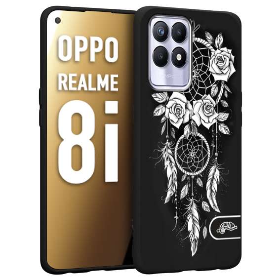 CUSTOMIZZA - Custodia cover nera morbida in tpu compatibile per Oppo Realme 8i acchiappasogni dreamcatcher black and white bianco a rilievo disegnato tattoo tatuaggio