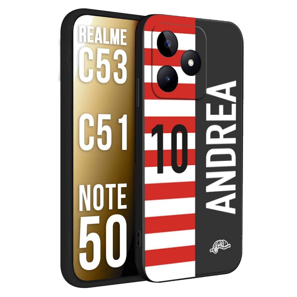 CUSTOMIZZA - Custodia cover nera morbida in tpu compatibile per Realme C53 - C51 - NOTE 50 personalizzata calcio football nome e numero calciatori bianco rossa
