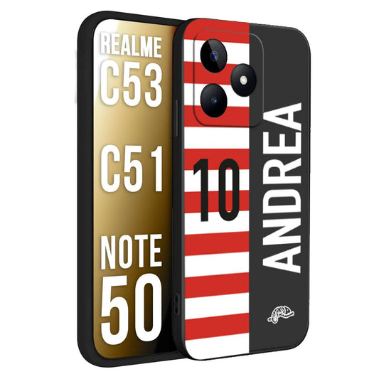 CUSTOMIZZA - Custodia cover nera morbida in tpu compatibile per Realme C53 - C51 - NOTE 50 personalizzata calcio football nome e numero calciatori bianco rossa