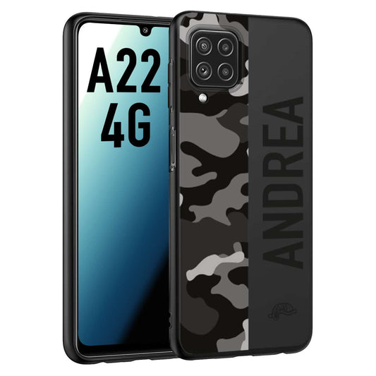 CUSTOMIZZA - Custodia cover nera morbida in tpu compatibile per Samsung A22 4G camouflage mimetico militare personalizzata nome