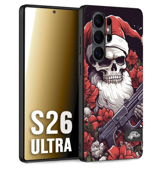 CUSTOMIZZA - Custodia cover nera morbida in tpu compatibile per Samsung S26 ULTRA teschio natale santa claus fiori tattoo disegnato