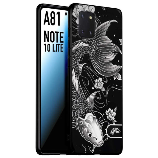 CUSTOMIZZA - Custodia cover nera morbida in tpu compatibile per Samsung A81 - Note 10 Lite carpa koi black and white bianco a rilievo disegnato tattoo tatuaggio