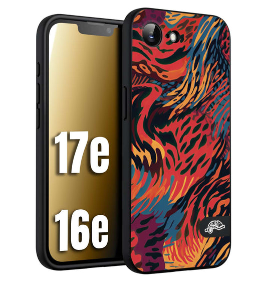 CUSTOMIZZA - Custodia cover nera morbida in tpu compatibile per iPhone 16E - 17E leopardato maculato tigrato colorata fiamme rossa blu arancione