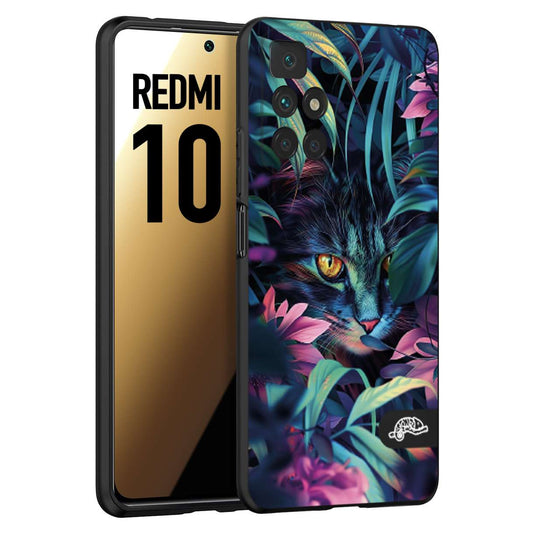 CUSTOMIZZA - Custodia cover nera morbida in tpu compatibile per Xiaomi Redmi 10 animali color giungla tropicale occhio di gatto colori vibranti disegnato