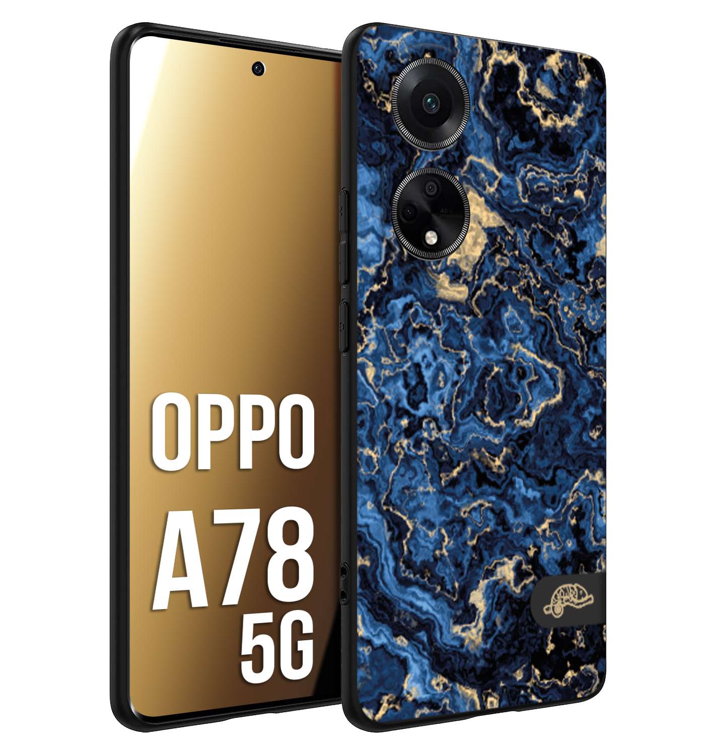 CUSTOMIZZA - Custodia cover nera morbida in tpu compatibile per Oppo A78 5G effetto marmo marble blu venature dorato psichedelico