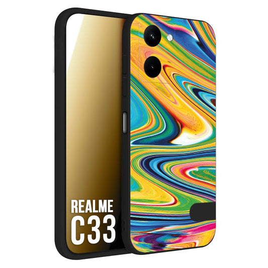 CUSTOMIZZA - Custodia cover nera morbida in tpu compatibile per Oppo Realme C33 colorata fantasia vortice marmo arcobaleno gialla verde blu