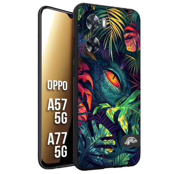 CUSTOMIZZA - Custodia cover nera morbida in tpu compatibile per Oppo A57 5G - A77 5G animali color giungla tropicale occhio di coccodrillo alligatore disegnato