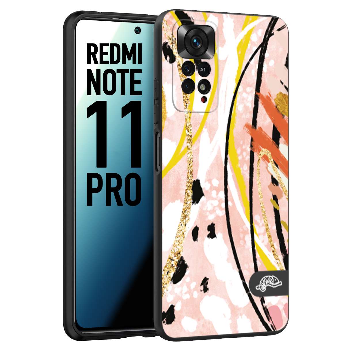 CUSTOMIZZA - Custodia cover nera morbida in tpu compatibile per Xiaomi Redmi Note 11 PRO fiori astratti donna zebrato leopardato fantasia dorata gialla rosa colorata