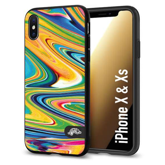 CUSTOMIZZA - Custodia cover nera morbida in tpu compatibile per iPhone X - Xs colorata fantasia vortice marmo arcobaleno gialla verde blu