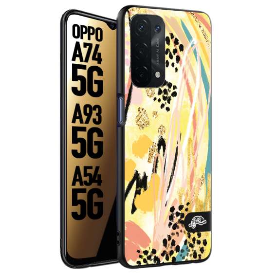 CUSTOMIZZA - Custodia cover nera morbida in tpu compatibile per Oppo A74 5G - A93 5G - A54 5G astratti donna flower fantasia estate gialla rosa leopardata