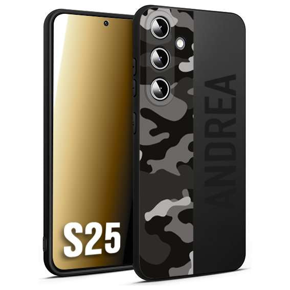 CUSTOMIZZA - Custodia cover nera morbida in tpu compatibile per Samsung S25 camouflage mimetico militare personalizzata nome