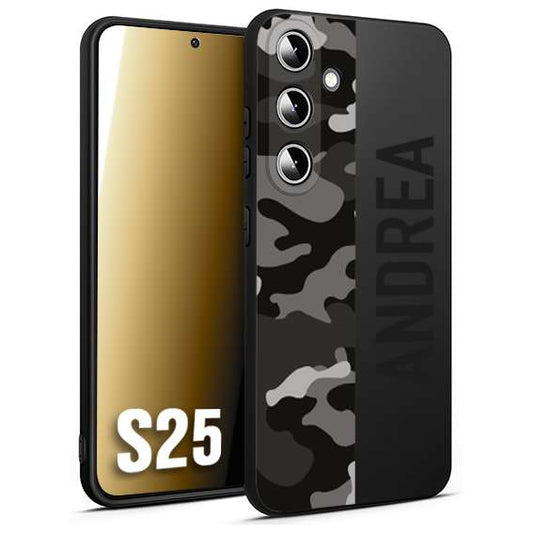 CUSTOMIZZA - Custodia cover nera morbida in tpu compatibile per Samsung S25 camouflage mimetico militare personalizzata nome