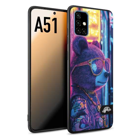 CUSTOMIZZA - Custodia cover nera morbida in tpu compatibile per Samsung A51 animali cyberpunk orsetto orso street bear fucsia blu night