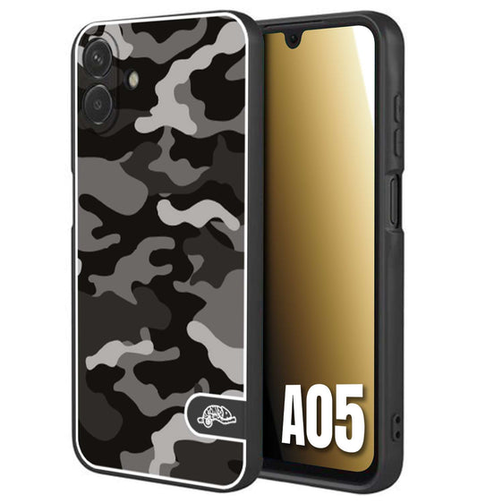 CUSTOMIZZA - Custodia cover nera morbida in tpu compatibile per Samsung A05 camouflage mimetico militare nero black grigio