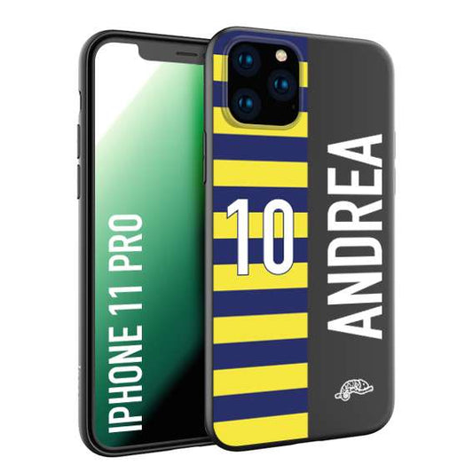 CUSTOMIZZA - Custodia cover nera morbida in tpu compatibile per iPhone 11 PRO personalizzata calcio football nome e numero calciatori giallo blu