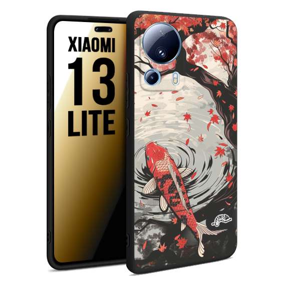 CUSTOMIZZA - Custodia cover nera morbida in tpu compatibile per Xiaomi 13 LITE giapponese lago carpa koi rossa con foglie d'acero rosso disegnata tattoo