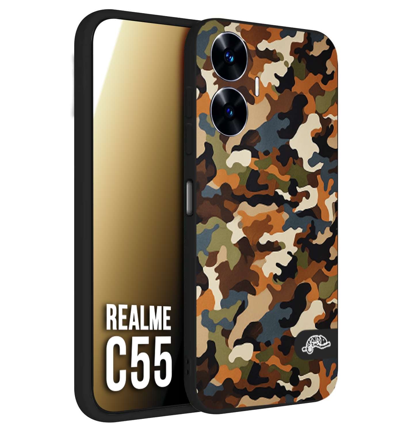 CUSTOMIZZA - Custodia cover nera morbida in tpu compatibile per Oppo C55 camouflage mimetico militare moderno blu marrone beige