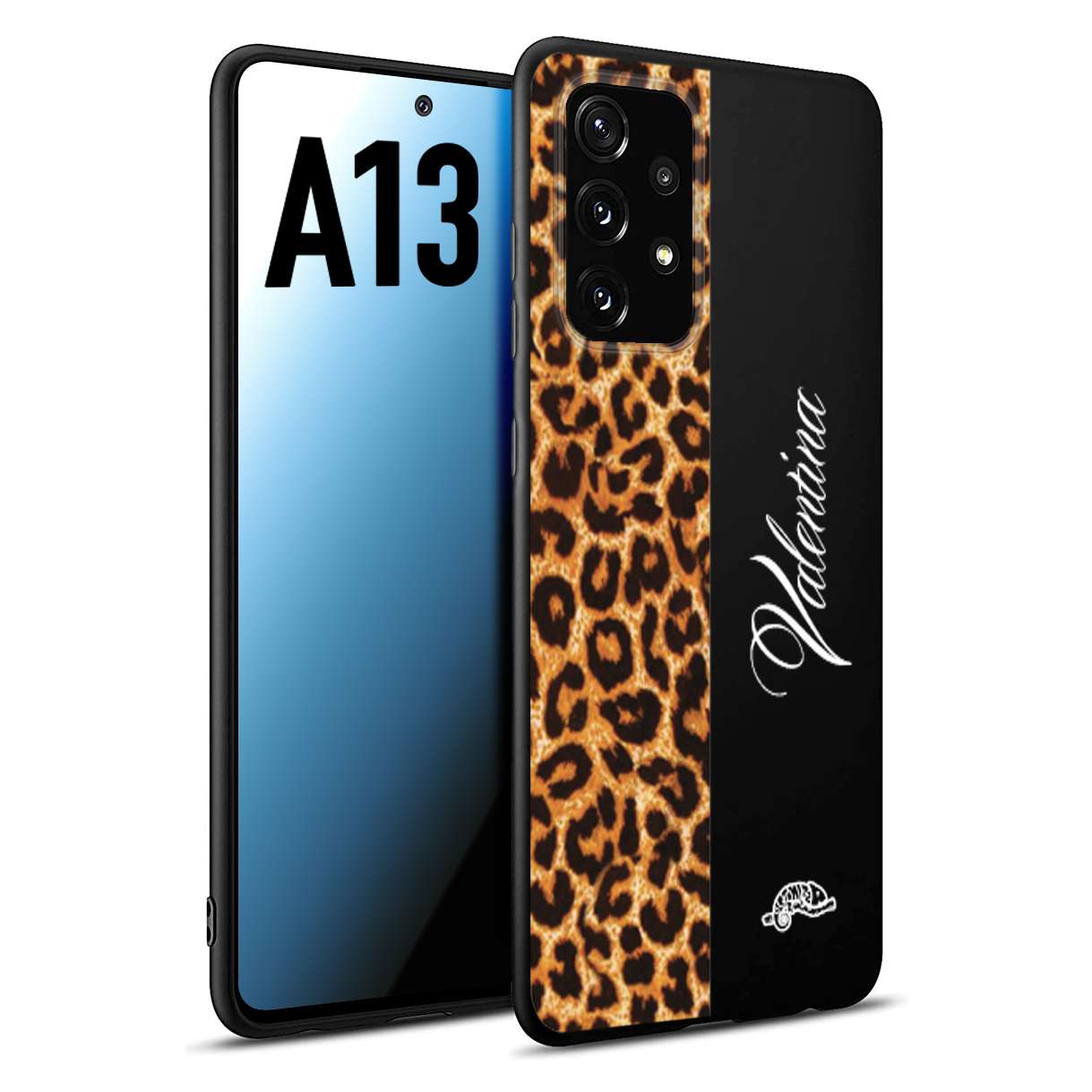 CUSTOMIZZA - Custodia cover nera morbida in tpu compatibile per Samsung A13 custom nome scritta leopardato maculato donna marrone leopard