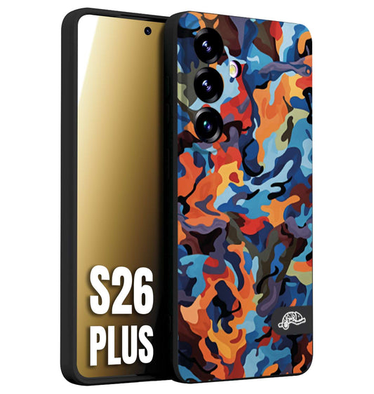 CUSTOMIZZA - Custodia cover nera morbida in tpu compatibile per Samsung S26 PLUS camouflage mimetico militare moderno blu arancio rosso