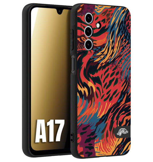 CUSTOMIZZA - Custodia cover nera morbida in tpu compatibile per Samsung A17 leopardato maculato tigrato colorata fiamme rossa blu arancione