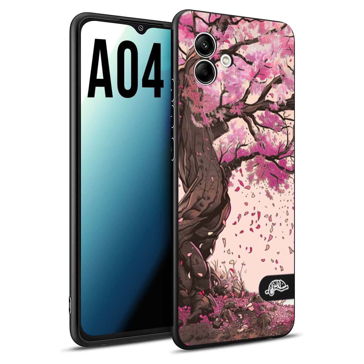 CUSTOMIZZA - Custodia cover nera morbida in tpu compatibile per Samsung A04 giapponese colori morbidi fiori di ciliegio rosa disegnata