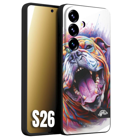 CUSTOMIZZA - Custodia cover nera morbida in tpu compatibile per Samsung S26 animali color bulldog cane dog colori vibranti disegnato schizzo