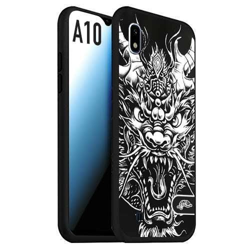 CUSTOMIZZA - Custodia cover nera morbida in tpu compatibile per Samsung A10 drago black and white bianco a rilievo disegnato tattoo tatuaggio