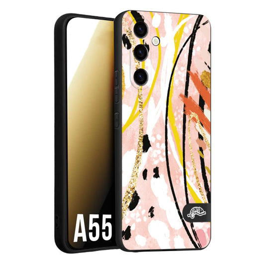 CUSTOMIZZA - Custodia cover nera morbida in tpu compatibile per Samsung A55 5G fiori astratti donna zebrato leopardato fantasia dorata gialla rosa colorata