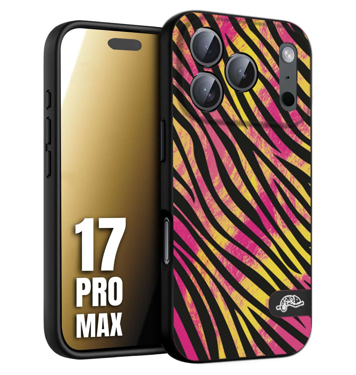 CUSTOMIZZA - Custodia cover nera morbida in tpu compatibile per iPhone 17 PRO MAX zebrata maculata a rilievo soft touch donna fucsia gialla