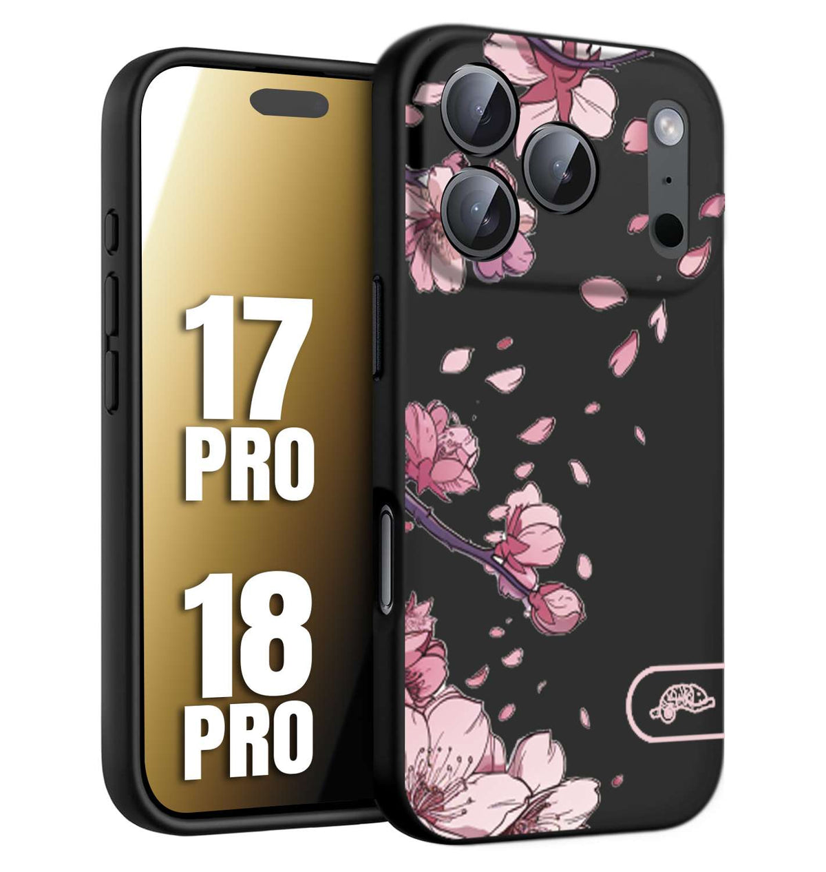 CUSTOMIZZA - Custodia cover nera morbida in tpu compatibile per iPhone 17 PRO - 18 PRO giapponese fiori di ciliegio in fiore a rilievo disegnata tattoo
