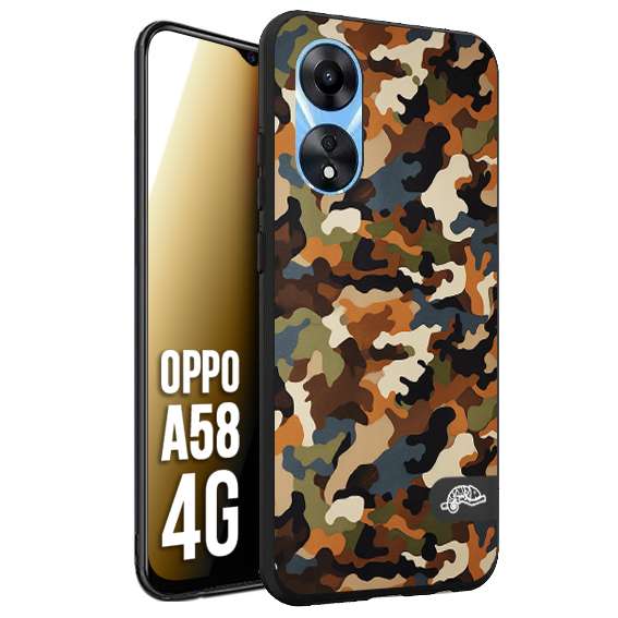 CUSTOMIZZA - Custodia cover nera morbida in tpu compatibile per Oppo A58 4G camouflage mimetico militare moderno blu marrone beige