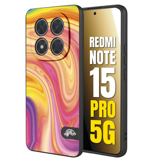 CUSTOMIZZA - Custodia cover nera morbida in tpu compatibile per Xiaomi Redmi Note 15 PRO 5G colorata fantasia vortice marmo onde rosa fucsia gialla