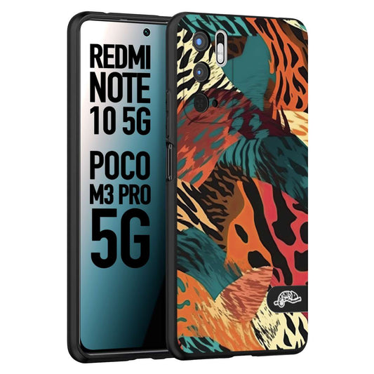 CUSTOMIZZA - Custodia cover nera morbida in tpu compatibile per Xiaomi Redmi Note 10 5G - Poco M3 Pro 5G leopardato tigrato tiger colorata summer arancio verde fucsia