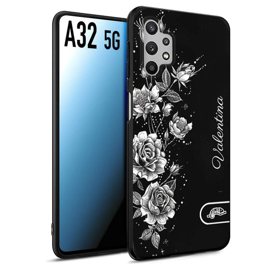 CUSTOMIZZA - Custodia cover nera morbida in tpu compatibile per Samsung A32 5G a rilievo soft touch personalizzata nome rose fiori donna