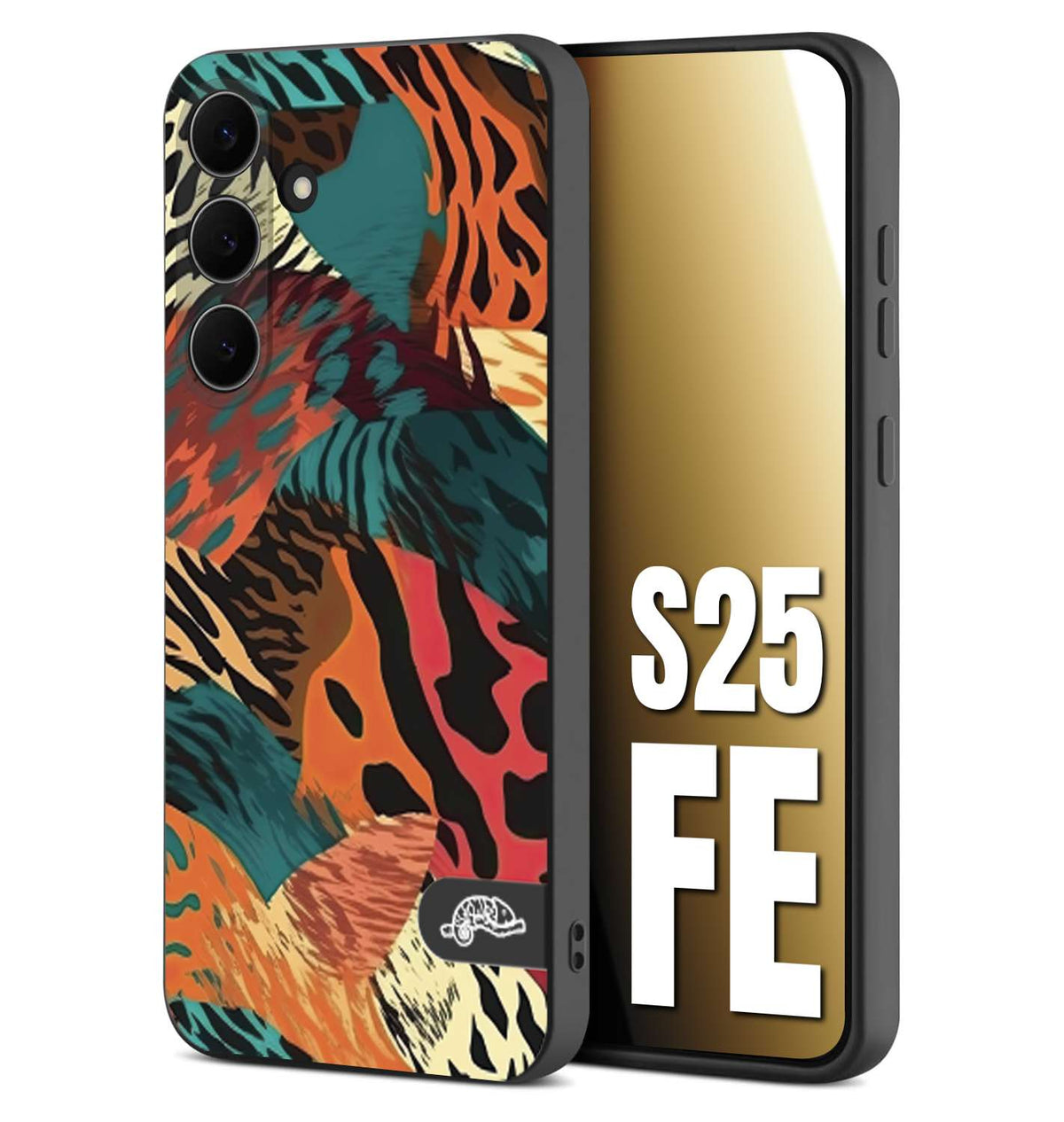 CUSTOMIZZA - Custodia cover nera morbida in tpu compatibile per Samsung S25 FE leopardato tigrato tiger colorata summer arancio verde fucsia