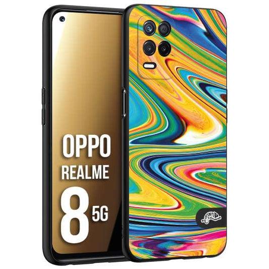 CUSTOMIZZA - Custodia cover nera morbida in tpu compatibile per Oppo Realme 8 5G colorata fantasia vortice marmo arcobaleno gialla verde blu