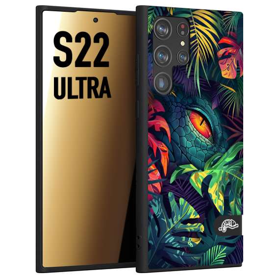 CUSTOMIZZA - Custodia cover nera morbida in tpu compatibile per Samsung S22 ULTRA animali color giungla tropicale occhio di coccodrillo alligatore disegnato