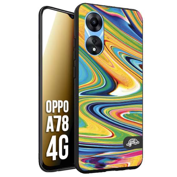 CUSTOMIZZA - Custodia cover nera morbida in tpu compatibile per Oppo A78 4G colorata fantasia vortice marmo arcobaleno gialla verde blu