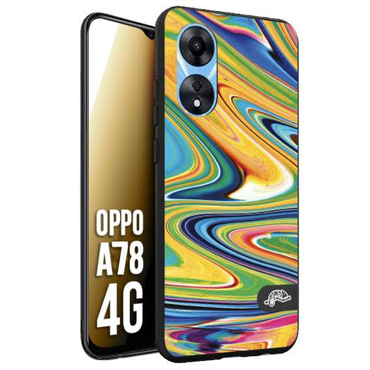 CUSTOMIZZA - Custodia cover nera morbida in tpu compatibile per Oppo A78 4G colorata fantasia vortice marmo arcobaleno gialla verde blu