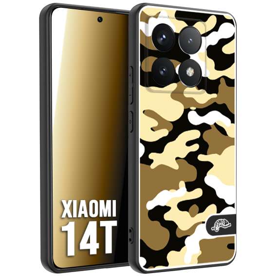 CUSTOMIZZA - Custodia cover nera morbida in tpu compatibile per Xiaomi 14T camouflage mimetico militare giallo desert brown