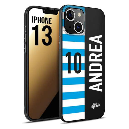 CUSTOMIZZA - Custodia cover nera morbida in tpu compatibile per iPhone 13 personalizzata calcio football nome e numero calciatori biancazzurri