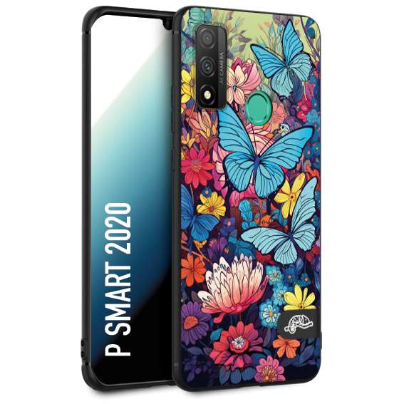 CUSTOMIZZA - Custodia cover nera morbida in tpu compatibile per Huawei P Smart 2020 farfalle butterfly moderno donna disegnate gialla blu rosa