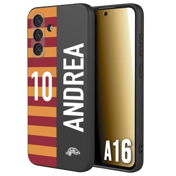 CUSTOMIZZA - Custodia cover nera morbida in tpu compatibile per Samsung A16 personalizzata calcio football nome e numero calciatori giallo rossi
