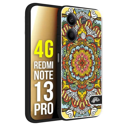 CUSTOMIZZA - Custodia cover nera morbida in tpu compatibile per Xiaomi Redmi Note 13 PRO 4G mandala colorato fiore nuvole arancione