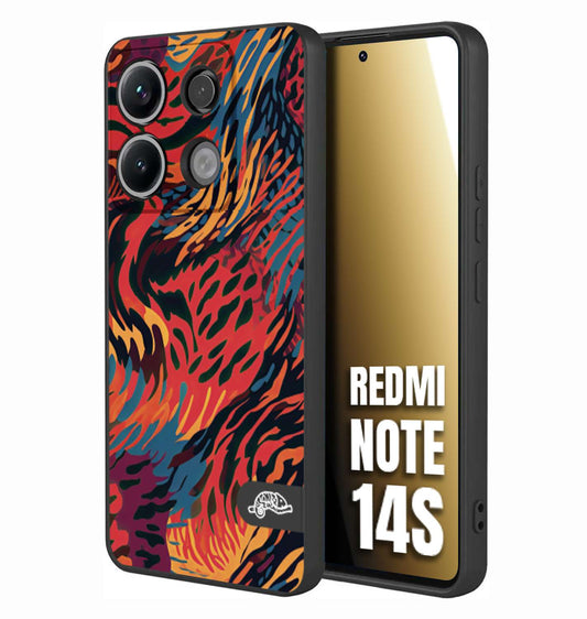 CUSTOMIZZA - Custodia cover nera morbida in tpu compatibile per Xiaomi Redmi Note 14S leopardato maculato tigrato colorata fiamme rossa blu arancione