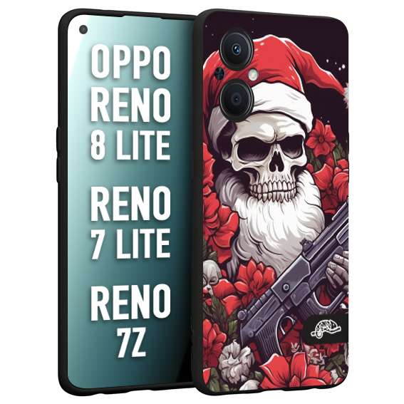 CUSTOMIZZA - Custodia cover nera morbida in tpu compatibile per Oppo Reno 7 Lite - 8 Lite - 7Z teschio natale santa claus fiori tattoo disegnato