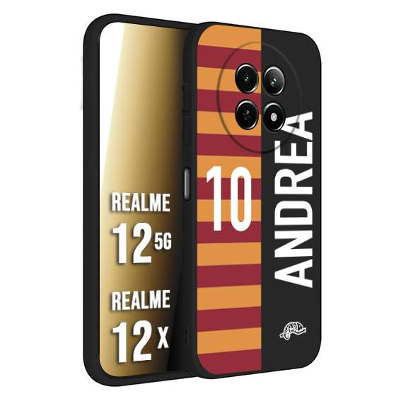CUSTOMIZZA - Custodia cover nera morbida in tpu compatibile per Realme 12 5G - 12X personalizzata calcio football nome e numero calciatori giallo rossi