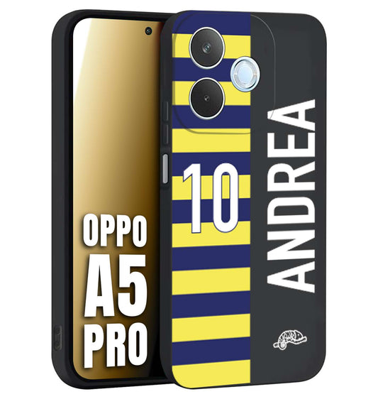 CUSTOMIZZA - Custodia cover nera morbida in tpu compatibile per Oppo A5 PRO personalizzata calcio football nome e numero calciatori giallo blu